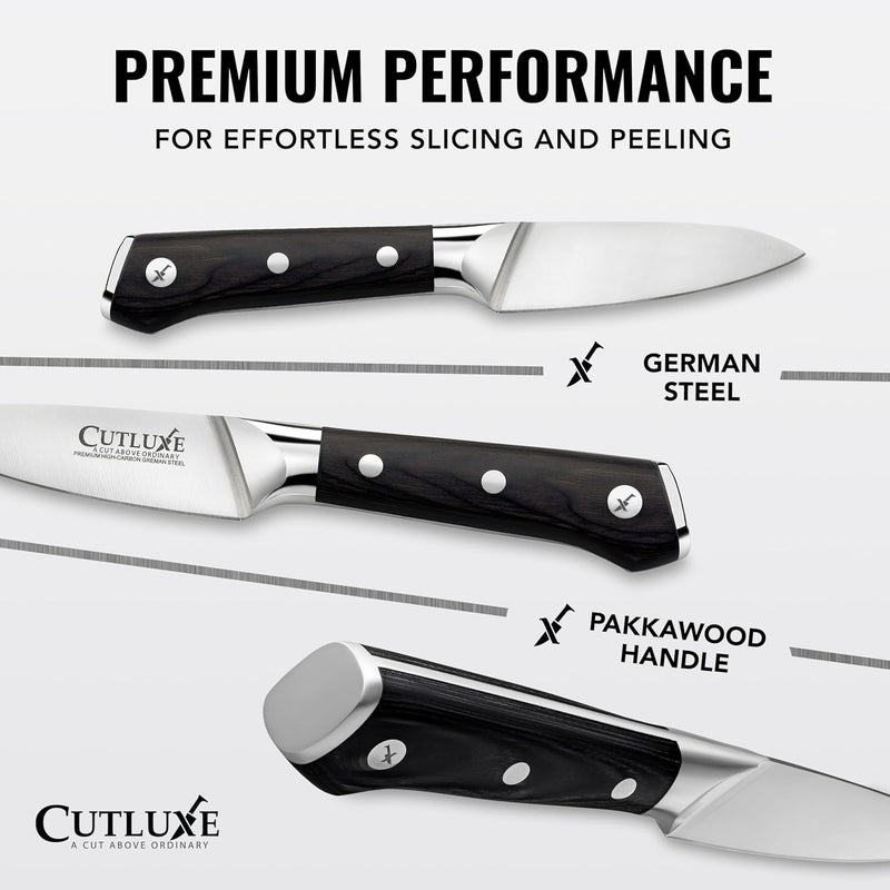 Cutluxe Paring Knife Set – 4" Fruit and 3" Peeling Knives – Small Knife with Razor Sharp Blade – High Carbon German Steel, Full Tang & Ergonomic Handle Design – Artisan Series - Image 2